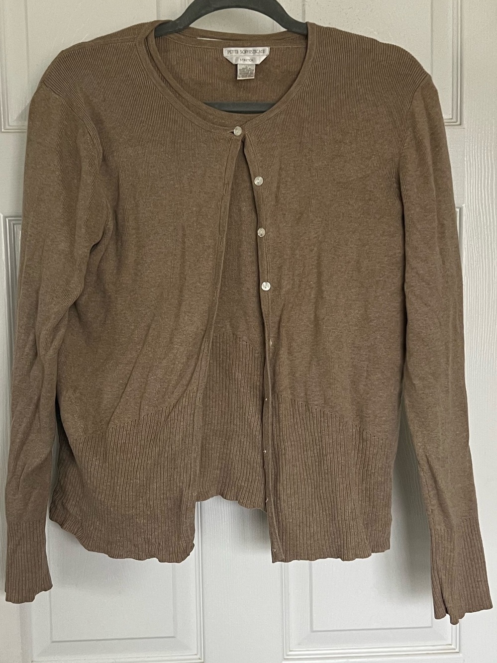 Vintage 90s Petite Sophisticate Knit Twinset Cardigan Set Taupe Beige XS S